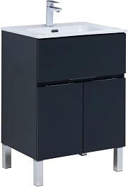 Aquanet Тумба под раковину Алвита New 60 1 ящик 2 дверцы антрацит матовая – фотография-1